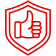 Red thumbs-up inside a shield icon.