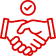Red handshake icon with check mark.