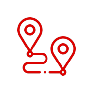 Red map pointer icon on a white background, indicating a location