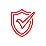 Red shield with a check mark on it, set against a white background