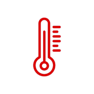 Red thermometer icon on a white background, indicating that it is a thermometer for a temperature range